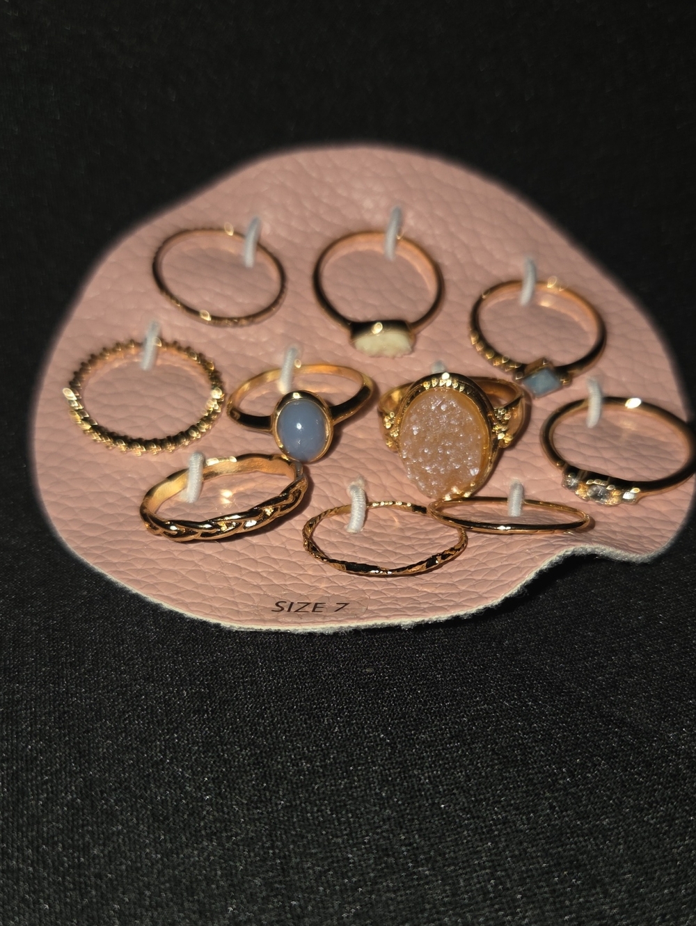 Gold Tone Multi-Ring Set with Druzy and Stone Accents - Size 7